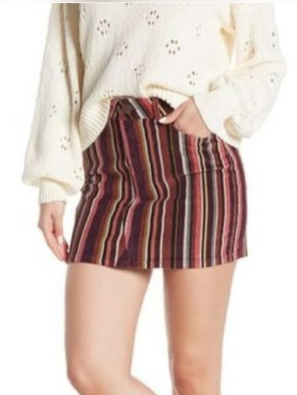 Jolt Boho‎ Stripe 90s Y2K Style Corduroy Mini Skirt Size:5/27w